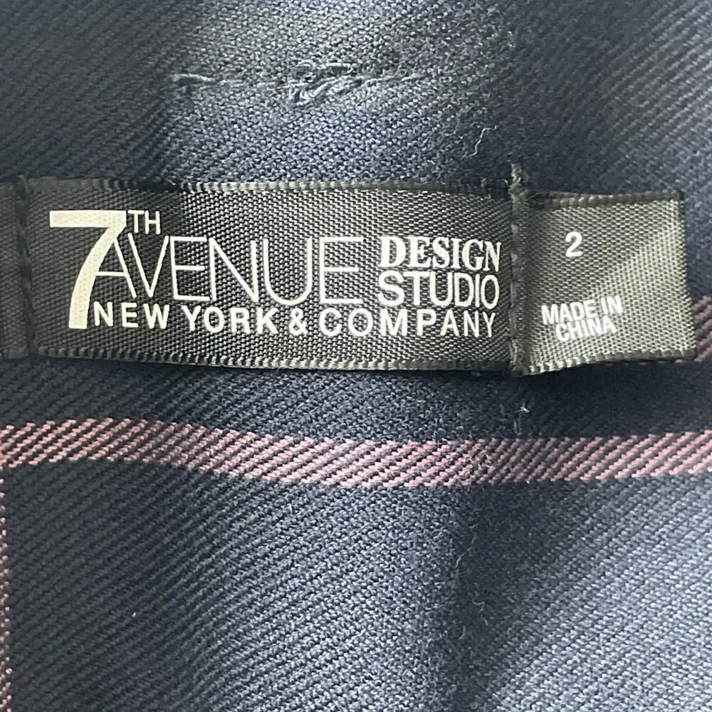 NY & Co 7th Ave 28x33 Women 2 Navy Pink Plaid Pants High Waist Wide Leg Academia - Picture 6 of 10